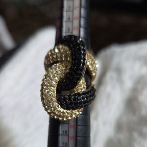 Joan Boyce Black and Gold Crytstal Pave Interlinked Ring